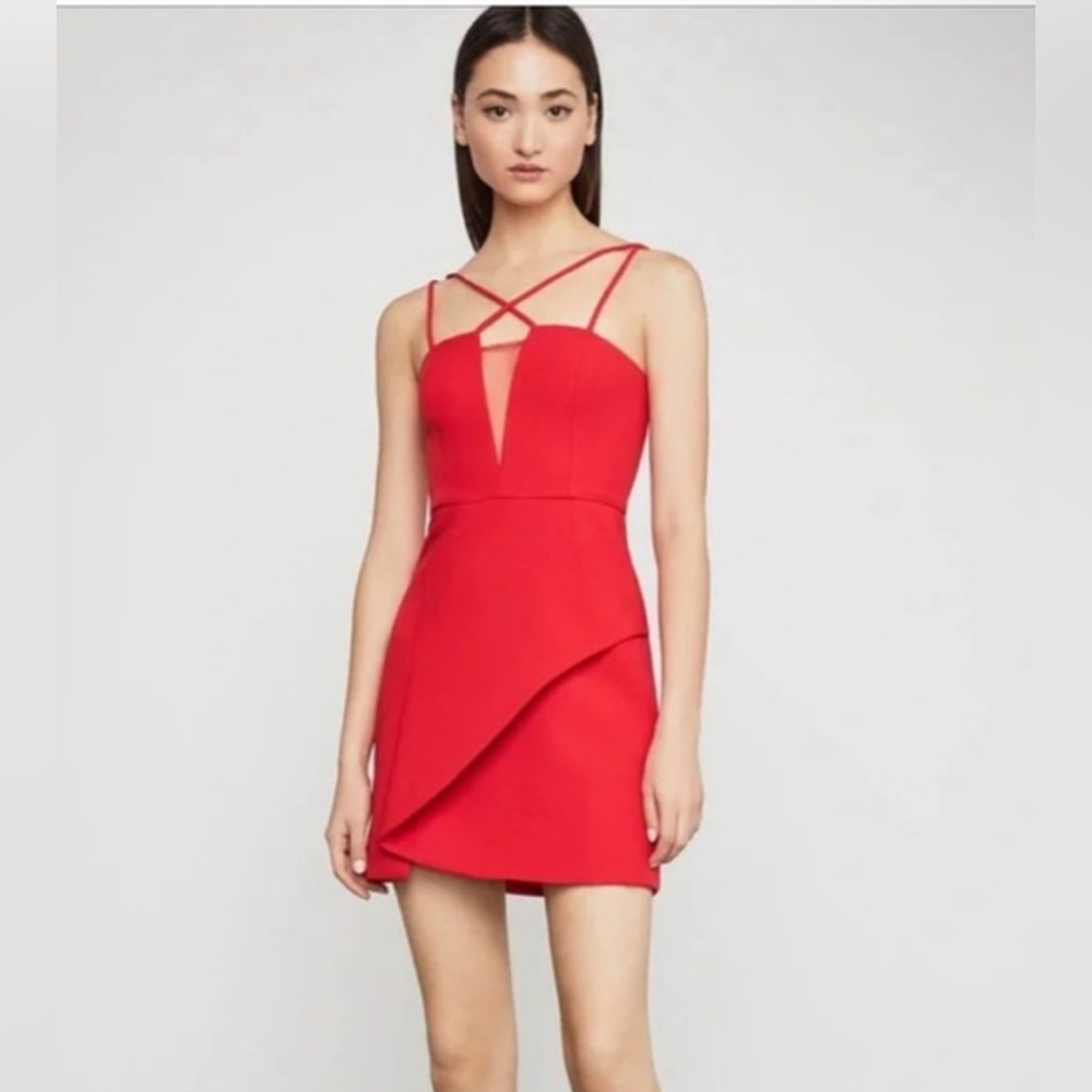 BCBGMAXAZRIA Red Cross Front Cocktail Mini Dress